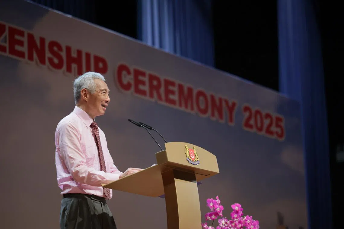 SM Lee delivering his speech during the Teck Ghee Citizenship Ceremony at Nanyang Polytechnic on March 9.