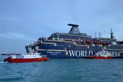 The fire happened at the lounge area on deck nine of the World Legacy at about 4 am.
