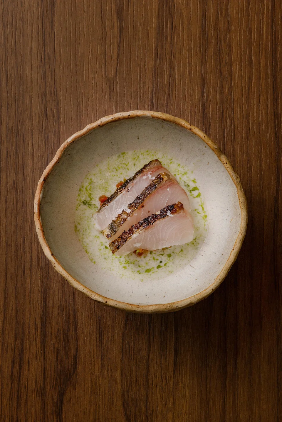 Aged kanpachi in a cold coconut cream sauce.