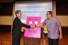Former deputy prime minister Wong Kan Seng (left) and author Bilahari Kausikan (right) at the launch of "Singapore Is Still Not An Island" on Jul 20, 2023.