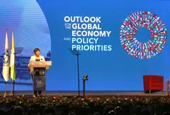 IMF managing director Kristalina Georgieva at the curtain-raising ceremony of the 2023 annual meetings of the International Monetary Fund (IMF) and the World Bank, in Abidjan, Ivory Coast, Oct 5. The 2023 IMF-World Bank meetings will be held in Marrakesh, Morocco, from Oct 9-15. 