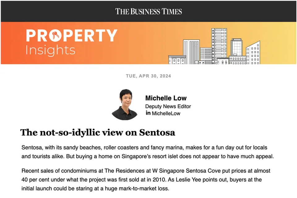 Current prices of Sentosa properties, which are located in the Core Central Region, lag behind those of homes in prime areas on the mainland, writes BT deputy news editor Michelle Low.