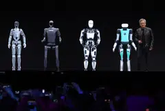 Nvidia CEO Jensen Huang delivers a keynote address during the Nvidia GTC Artificial Intelligence Conference. The developer conference is expected to highlight new chip, software, and AI processor technology.  