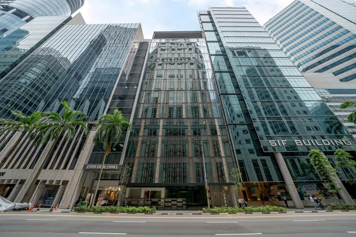 PGIM Real Estate had completed an extensive revamp of 108 Robinson Road (building in the middle), a 12-storey freehold office building, in June 2023.