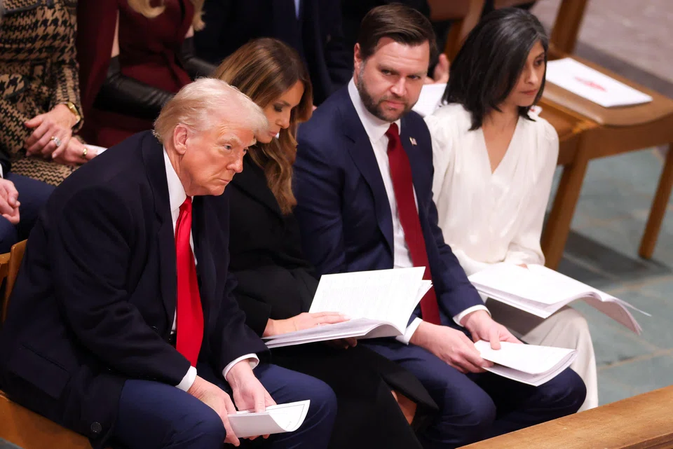 US President Donald Trump attends the National Prayer Service at the Washington National Cathedral in Washington, D.C., Jan 21, 2025. Trump scowled as Bishop Mariann Edgar Budde pleaded the case from the pulpit for LGBT people and illegal migrants - two groups that Trump targeted with executive orders within hours of being sworn in.