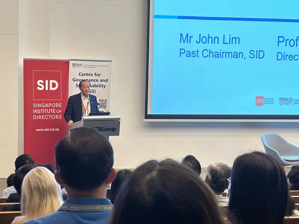 John Lim, the past chairman of the Singapore Institute of Directors, introducing the changes to the Asean Corporate Governance Scorecard at the SGX auditorium on Tuesday (Jan 23).