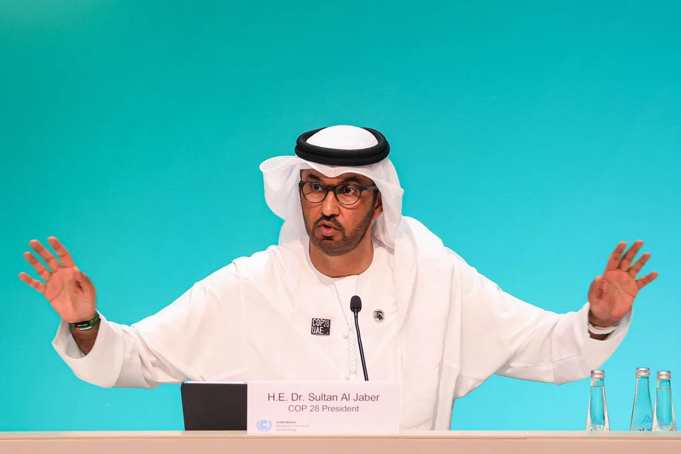 COP28 president Sultan Ahmed Al Jaber speaks during a press conference at the United Nations climate summit in Dubai on Dec 4, 2023. 