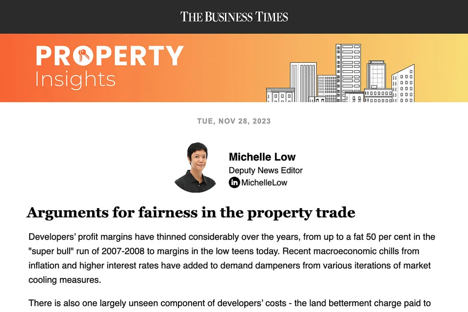 One largely unseen component of developers’ costs is the land betterment charge paid to the government in return for enhanced land use in building up a site, writes BT deputy news editor Michelle Low.