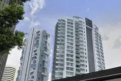 Two of the 3 residential blocks of the Draycott Eight condo.  Sources say the potential sale of Angelo Gordon’s units to the Indonesian family not materialising is unlikely to have been caused by pricing or due-diligence issues.