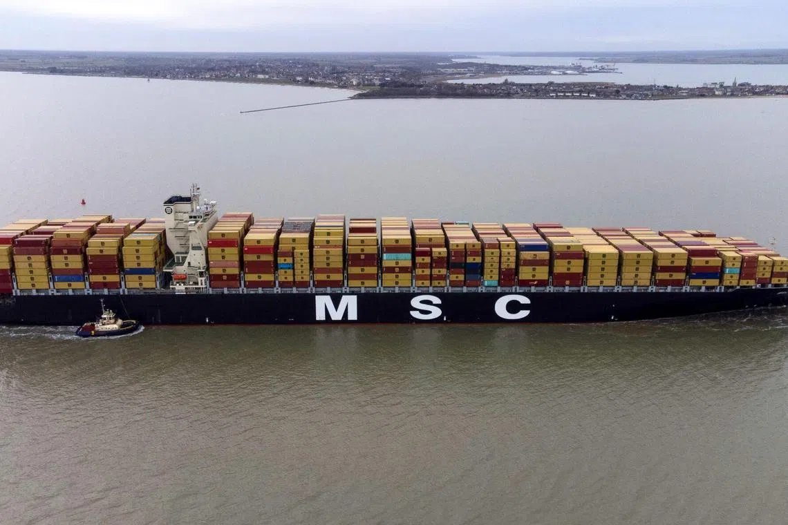 The container ship, MSC Luciana, approaches the port of Felixstowe in the UK on Monday (Mar 4). 
 