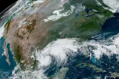 A composite satellite image shows Tropical Storm Francine intensifying and on track to become a hurricane before its expected landfall on the US Gulf Coast, in the Gulf of Mexico, Sept 10, 2024.    