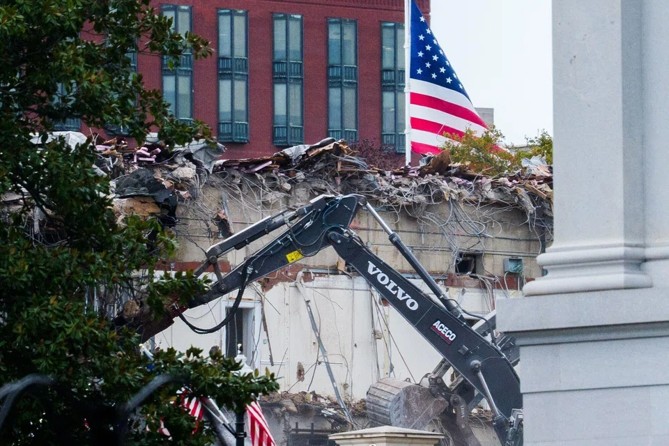 A section of the East Wing of the White House being demolished as part of the construction of a new ballroom extension of the White House. What the US gets out of Trump's flirtation with authoritarianism are gilded ballrooms, detention centres and profound stress on the foundations of American institutions.