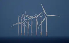 Wind turbines are seen as part of the Burbo Bank wind farm off the coast of New Brighton, Britain, March 6, 2025. Britain currently has around 16 gigawatts (GW) of onshore wind power but is targeting 27-29 GW by 2030.