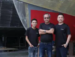 From left: Pinnacle Marine business development manager Ken Lee, chairman Laurence Chua and CEO Fabian Lim at the group's new shipyard.
