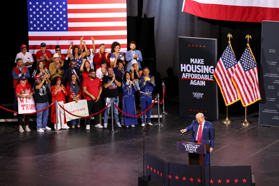 Republican presidential nominee and former US President Donald Trump gestures while speaking during a campaign rally in Tucson, Arizona, Sept 12, 2024. Trump said on Thursday he would not take part in another debate with Kamala Harris.