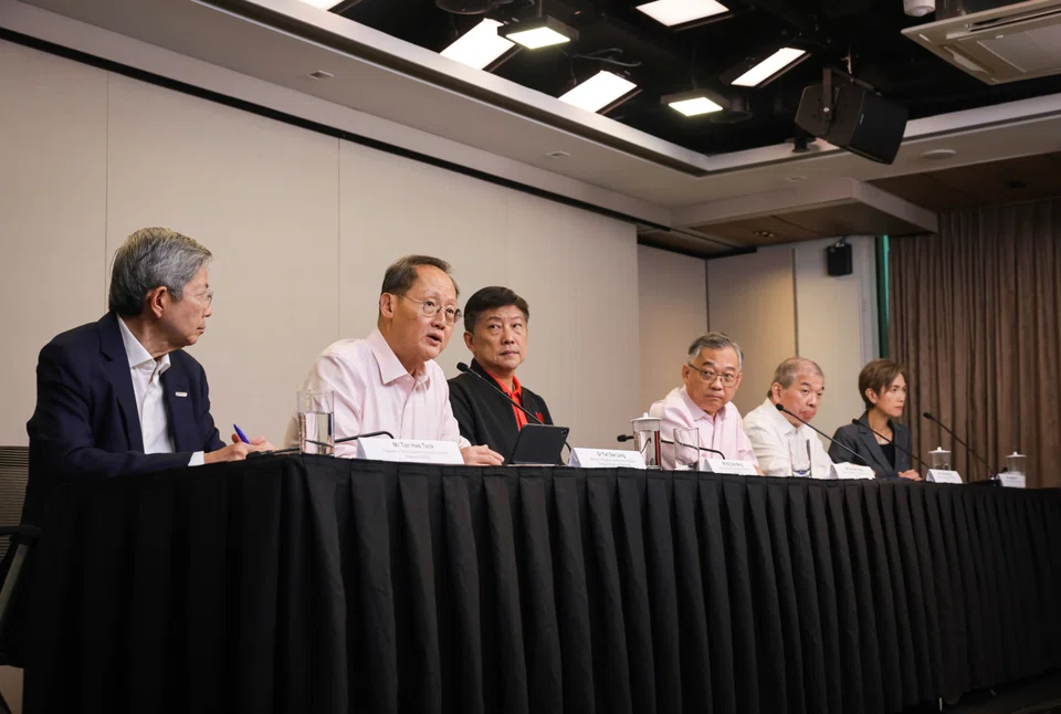 "While I think there will be some uncertainty in it, I should emphasise that we’re not in a crisis, nor are we in a recession,” said Dr Tan (second from left) at a briefing by the Singapore Economic Resilience Taskforce.