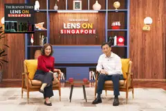 Host Claressa Monteiro (left) in conversation with Minister Ong Ye Kung (right). 