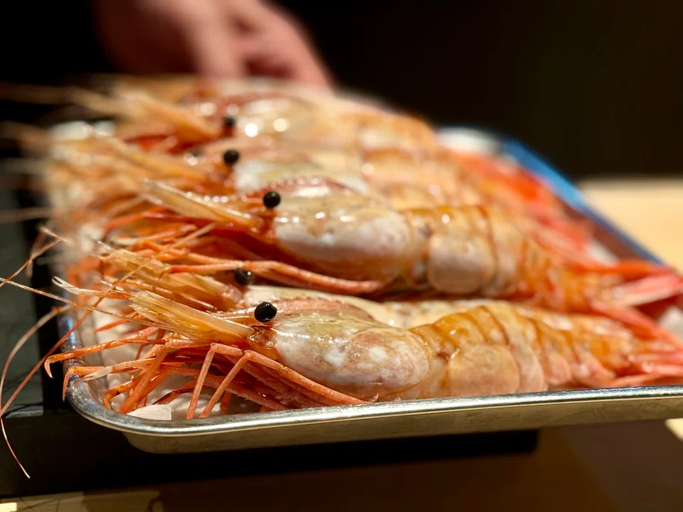 Fresh botan ebi are shelled in front of you.