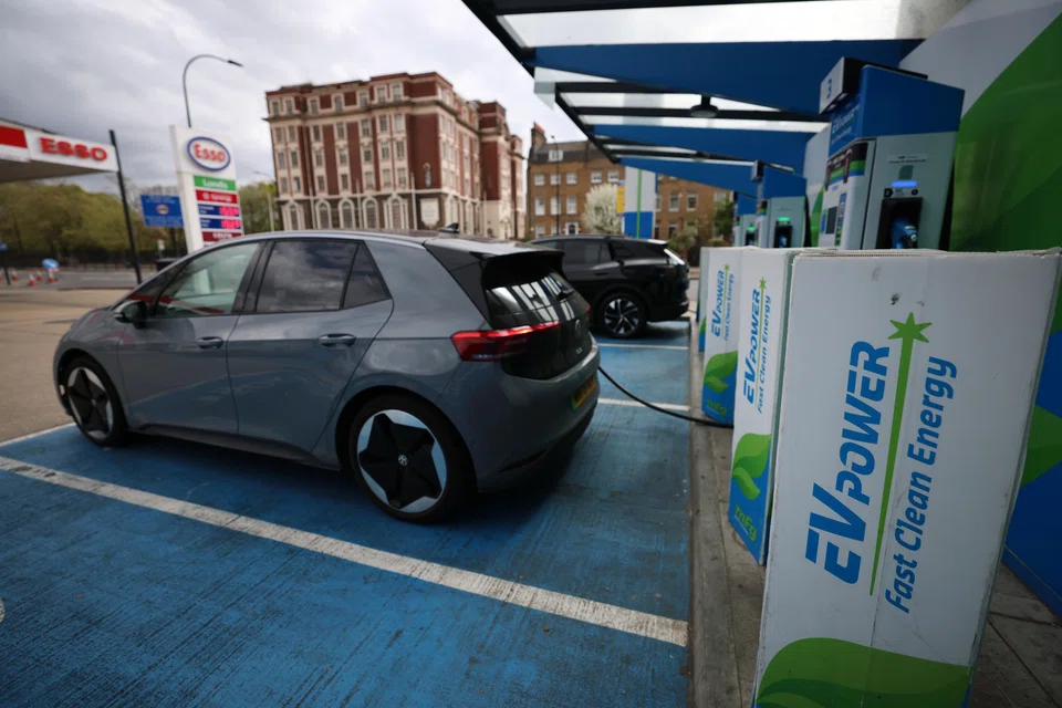 Electric vehicles charging in London, Britain, April 13, 2026. 
