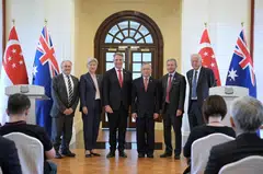 (From left) Australian Minister for Trade and Tourism Don Farrell, Australian Foreign Minister Penny Wong, Australian Deputy Prime Minister Richard Marles, Deputy Prime Minister Gan Kim Yong, Foreign Minister Vivian Balakrishnan and Defence Minister Ng Eng Hen. 