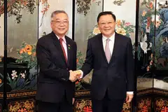 DPM Gan Kim Yong (left) meeting Guangdong Governor Wang Weizhong in Guangzhou, his first stop in a five-day working visit to China.