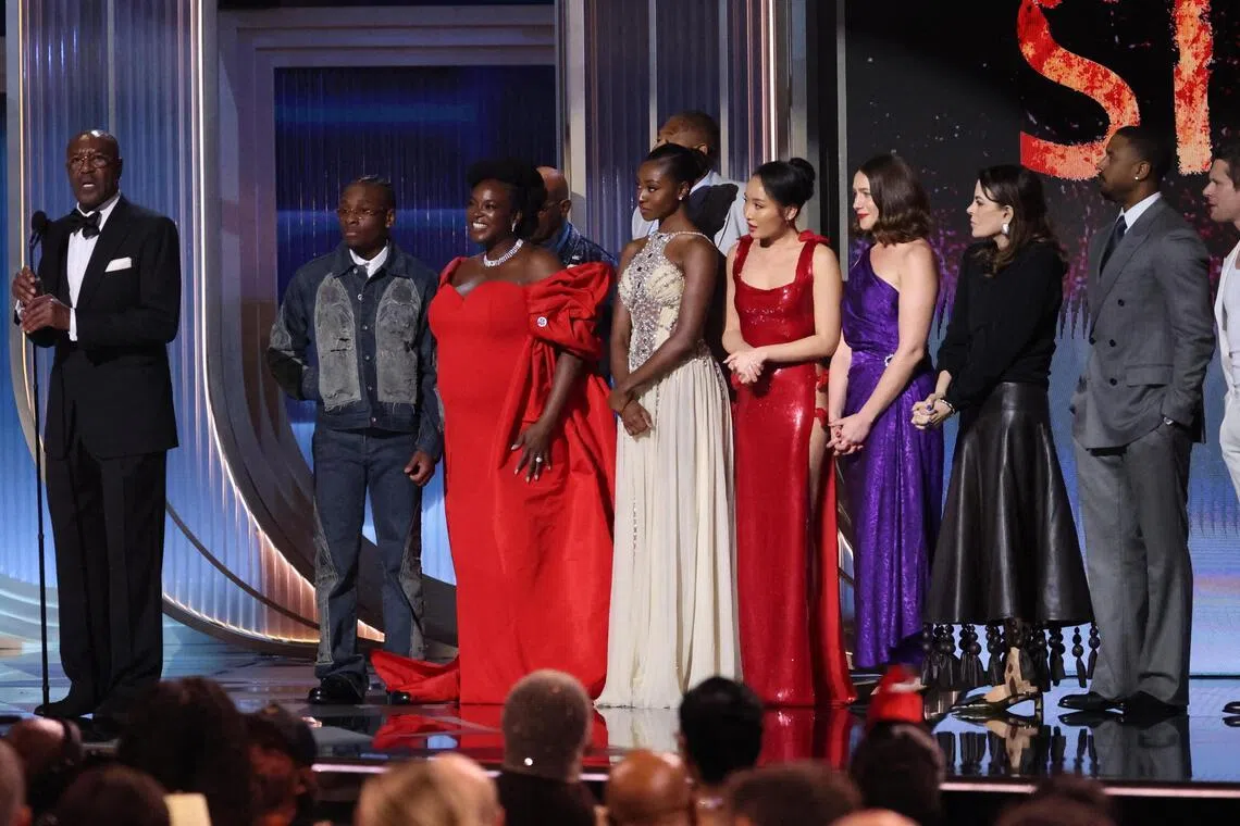 Delroy Lindo and cast and crew from "Sinners" accept the award for Best Movie Cast in a Motion Picture during the Actor Awards in Los Angeles, California, March 1, 2026. 