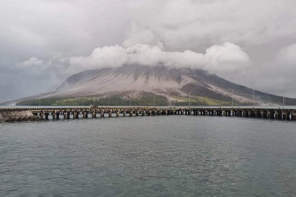 Mount Ruang spewing smoke in Sitaro, North Sulawesi., Indonesia, April 18, 2024.