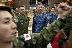 Senior leaders of Japan’s Self-Defense Forces at the opening ceremony of the Balikatan US-Philippines joint exercise at Camp Aguinaldo in Quezon City, Metro Manila, on Apr 20.
