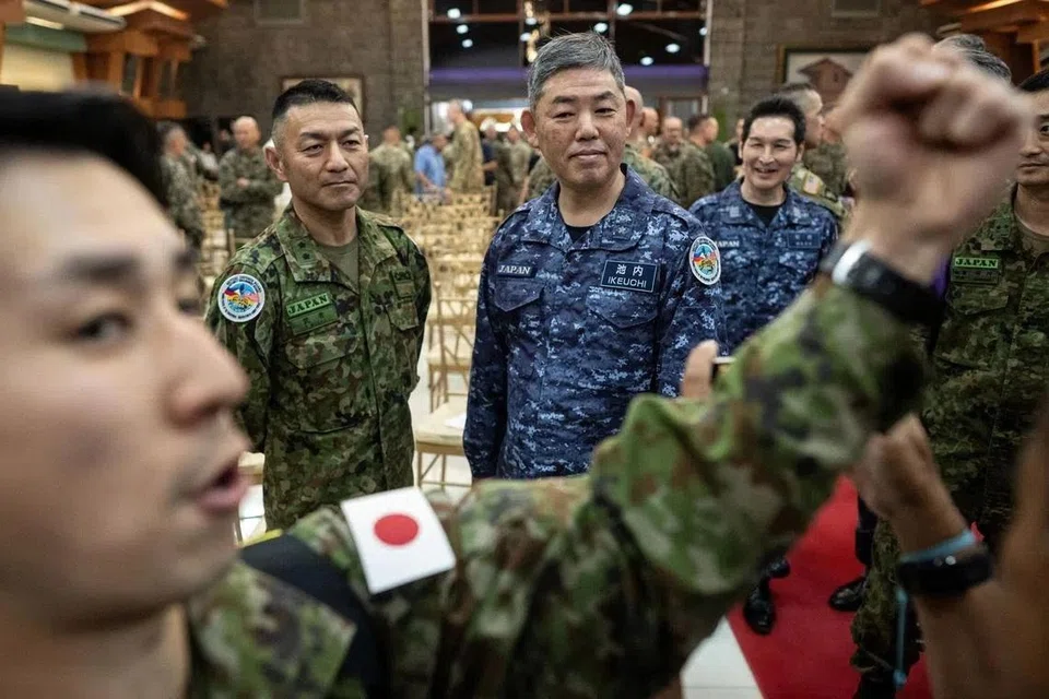 Senior leaders of Japan’s Self-Defense Forces at the opening ceremony of the Balikatan US-Philippines joint exercise at Camp Aguinaldo in Quezon City, Metro Manila, on Apr 20.