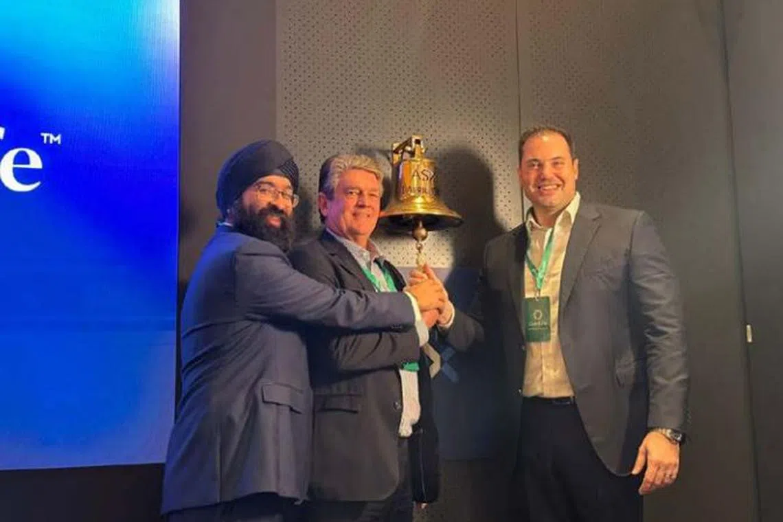 From left: GemLife chief financial officer Ashmit Thakral, director Gregg Piercy (per LinkedIn) and CEO Adrian Puljich attending the company's listing ceremony at the Australian Securities Exchange on Jul 3.