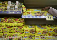 Nestle highlighted growth for pricier varieties of its Purina pet food and Perrier bottled water, as well as for cheaper Maggi noodles.