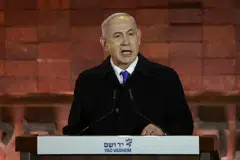 Israeli Prime Minister Benjamin Netanyahu speaks during the opening ceremony marking Israel's national Holocaust Remembrance Day at Yad Vashem, the World Holocaust Remembrance Centre,  Jerusalem, Israel, May 5, 2024. 