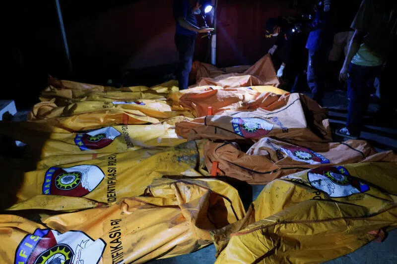 Body bags containing the victims from a fire at Werdha Damai retirement home in Manado, North Sulawesi Province.