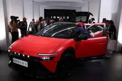 The Hyundai Ioniq 3 electric vehicle displayed at the Milan Design Week, Milan, Italy, April 20, 2026. 