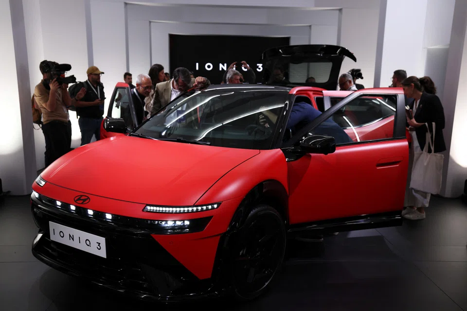 The Hyundai Ioniq 3 electric vehicle displayed at the Milan Design Week, Milan, Italy, April 20, 2026. 