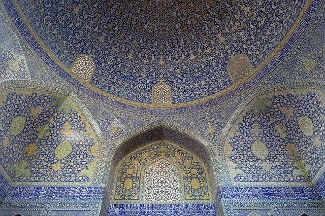 The inside of the dome of Abbasi Mosque is exultant cosmography, riotous joy laid out in punctilious symmetry.