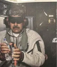 An image shared by US President Donald Trump on social media, which he says shows Venezuelan President Nicolas Maduro being held on the USS Iwo Jima.