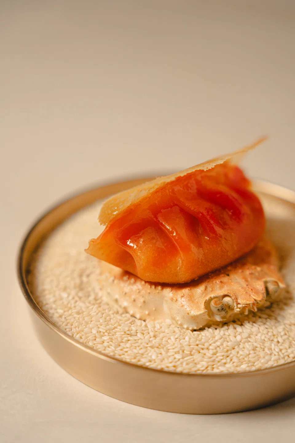 Crab gyoza is stuffed with winter snow crab meat.