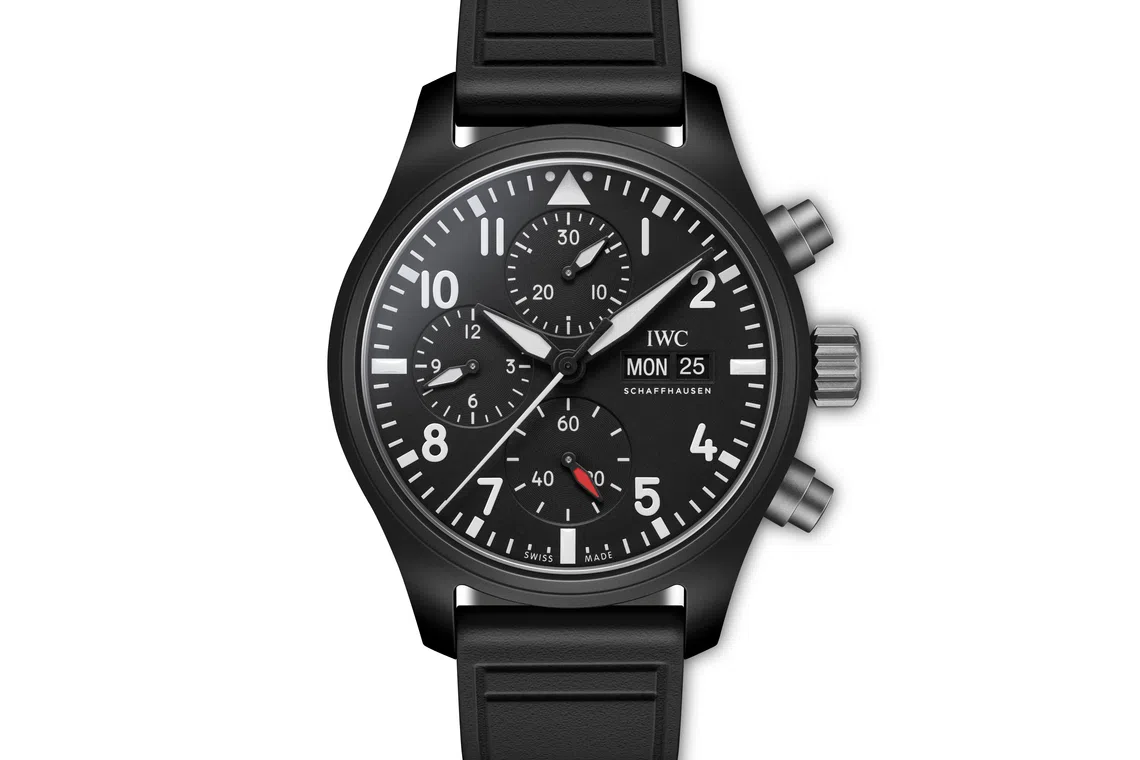 The 69380 calibre, makes its appearance in two new IWC Pilot Watch models for 2023 including the Pilot’s Watch Chronograph 41 Top Gun. 