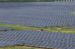 Solar panels in Gujarat Solar Park. While a boom in Chinese production has partly caused a glut in the global supply of solar panels, Waaree’s fortunes have surged as countries like the US look to reduce their dependence on supplies from Beijing.
