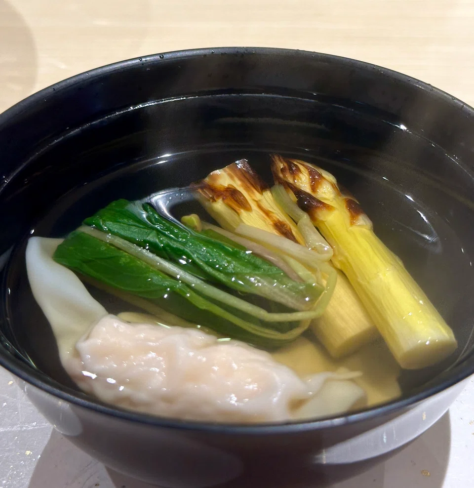 Hairy crab wonton in a clear dashi broth.