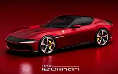 Weighing 1,560kg, the 12Cilindri is styled like a berlinetta – “little saloon” in Italian – with a glass roof that swoops low in the back. A novel design in front replaces traditional headlights with a single wraparound band reminiscent of the Ferrari Daytona.