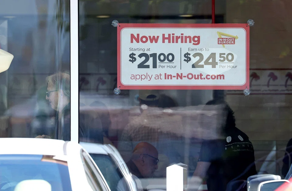 A hiring sign outside an In-N-Out restaurant in Mill Valley, California. The US unemployment rate has inched up to 3.9 per cent for October, well above the 50-year low of 3.4 per cent that it hit earlier in the year. 