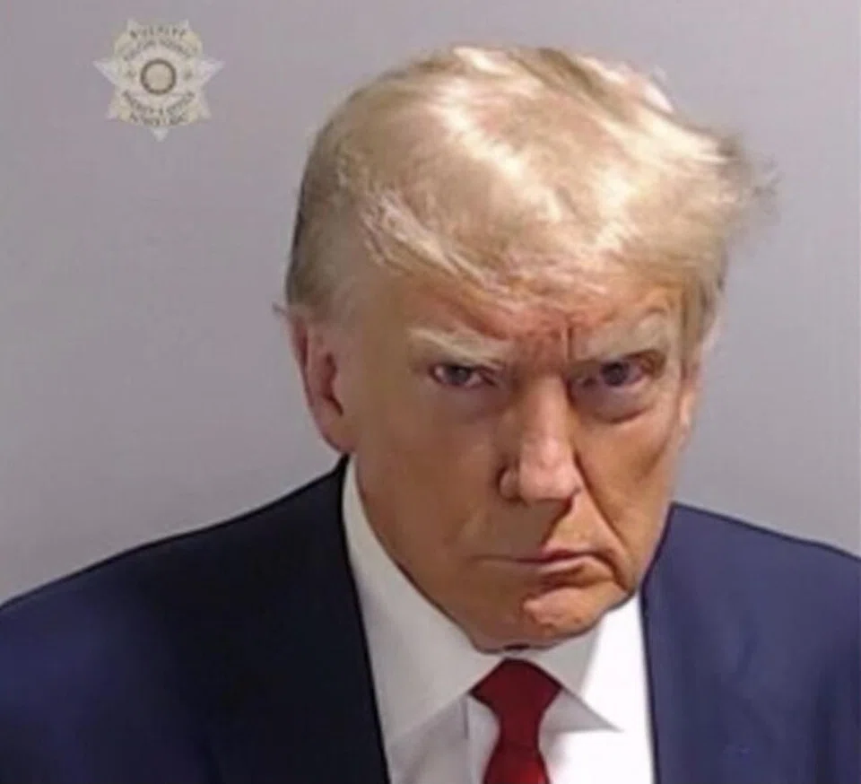 Former US president Donald Trump's police mugshot after his arrest on August 24 at the Fulton County Jail in Georgia.