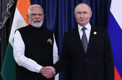 At the bilateral meeting, Putin addressed Modi in Russian as “Dear Mr Prime Minister, dear friend.”