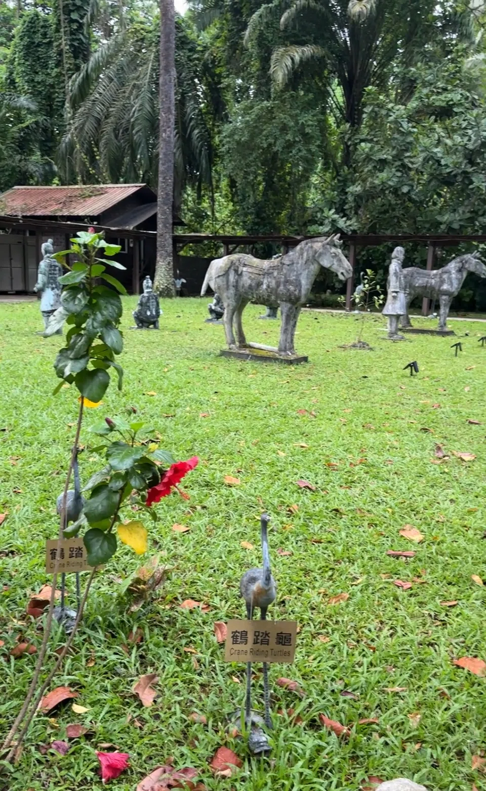 Diners can look out to this garden of statues.