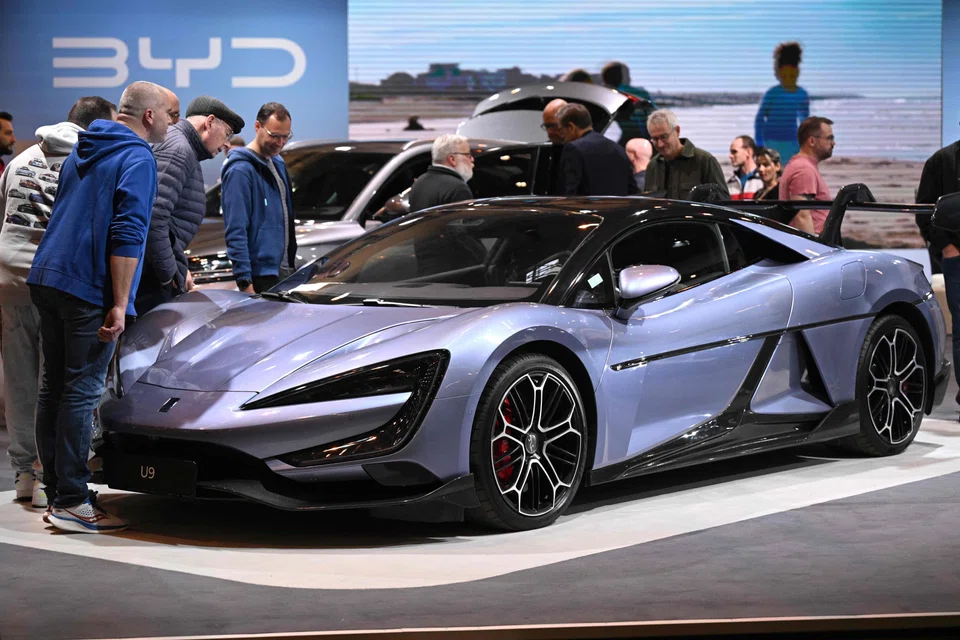 A BYD Yangwang U9 car on display at the Essen Motor Show in Essen, Germany, Dec 4, 2024. China’s total November car sales grew 16.6 per cent, the highest growth since January.