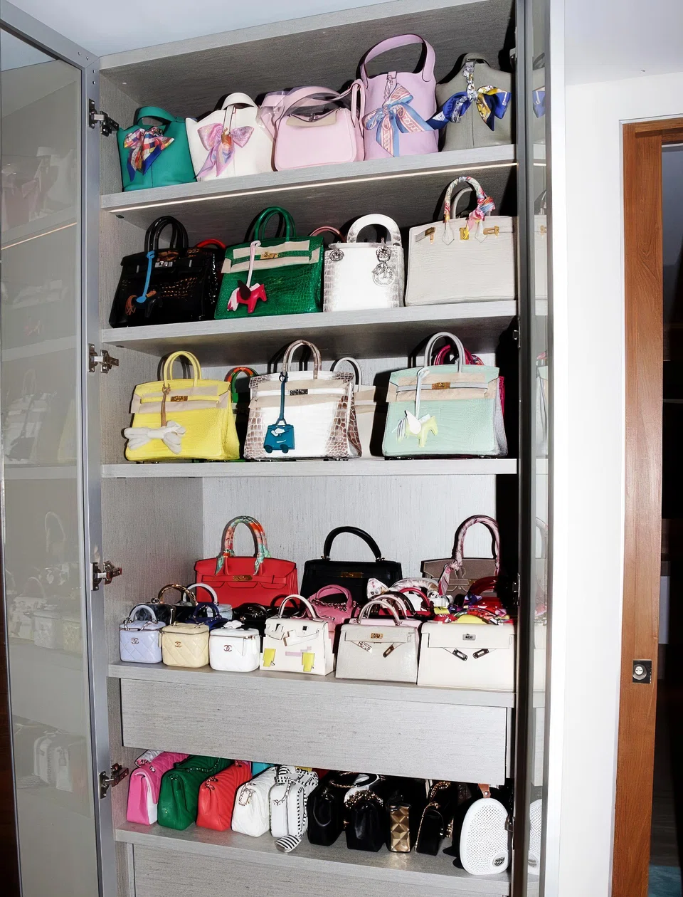Some of the designer bags seized in Singapore's S$2.8 billion anti-money laundering bust in August.