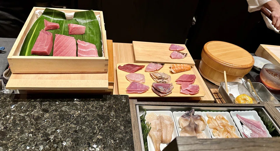 An enticing fish display at Aoki's sushi counter.