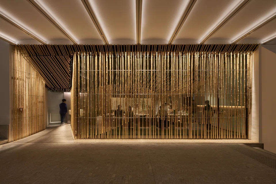 Kengo Kuma's design features  an exterior made of  bamboo imported from Kyoto.